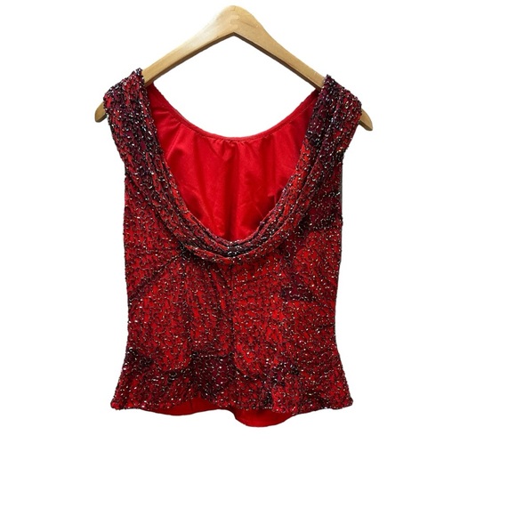 Andretta Donatello SILK red hand-beaded top VINTAGE 1990 XS -S ABSTRACT Roses - Picture 8 of 14